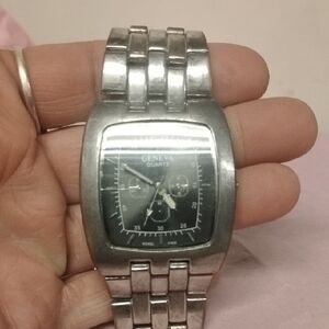 Geneva Silver Watch with Black Dial